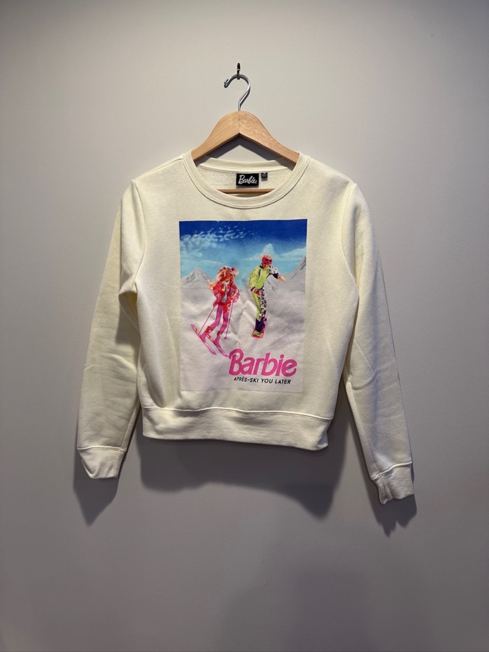 Barbie Cream Sweatshirt with Blue Ski Graphic and Pink Accents